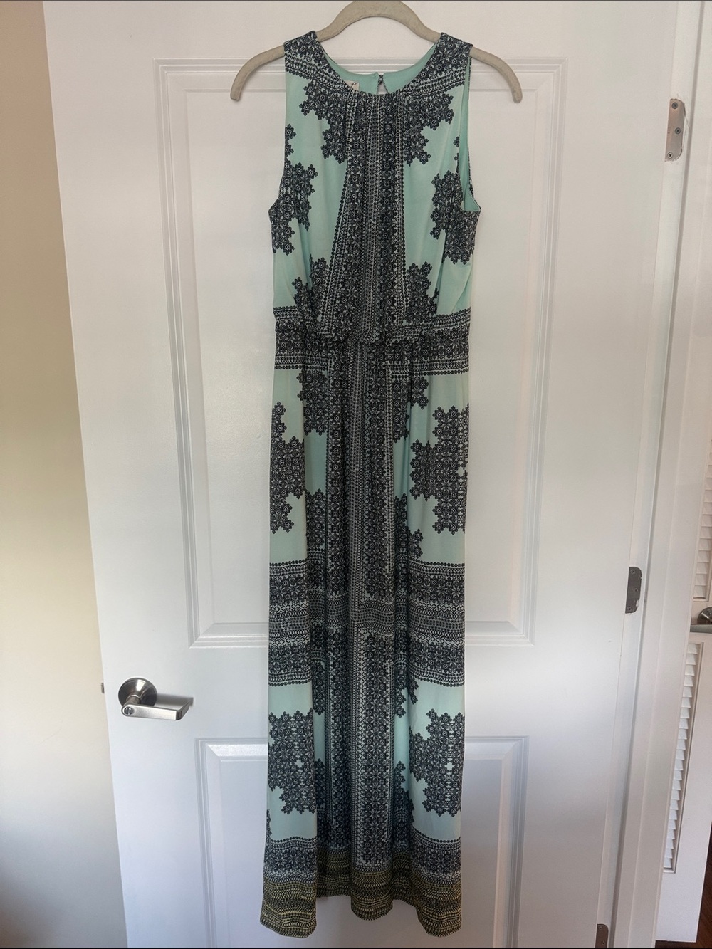 Maggy London Mint and Black Printed Sleeveless Maxi Dress